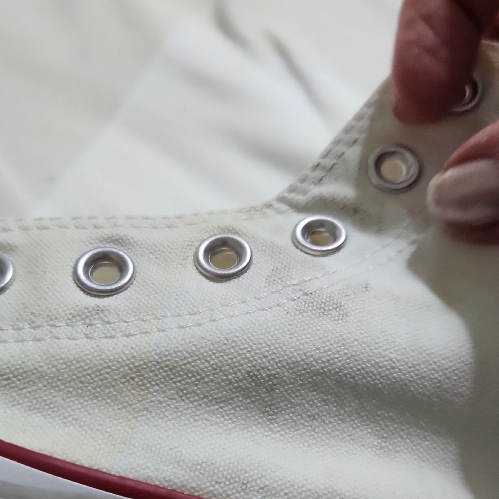 Converse High Tops in Cream with Red and Blue Accents - Picture 7 of 11